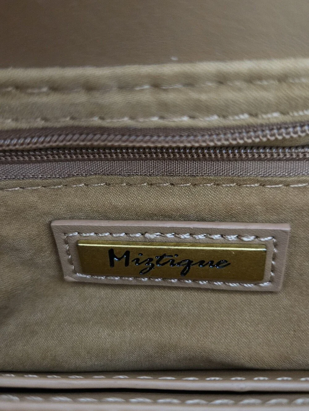 Miztique Tan Faux Leather Small Satchel Bag Golden Accent
